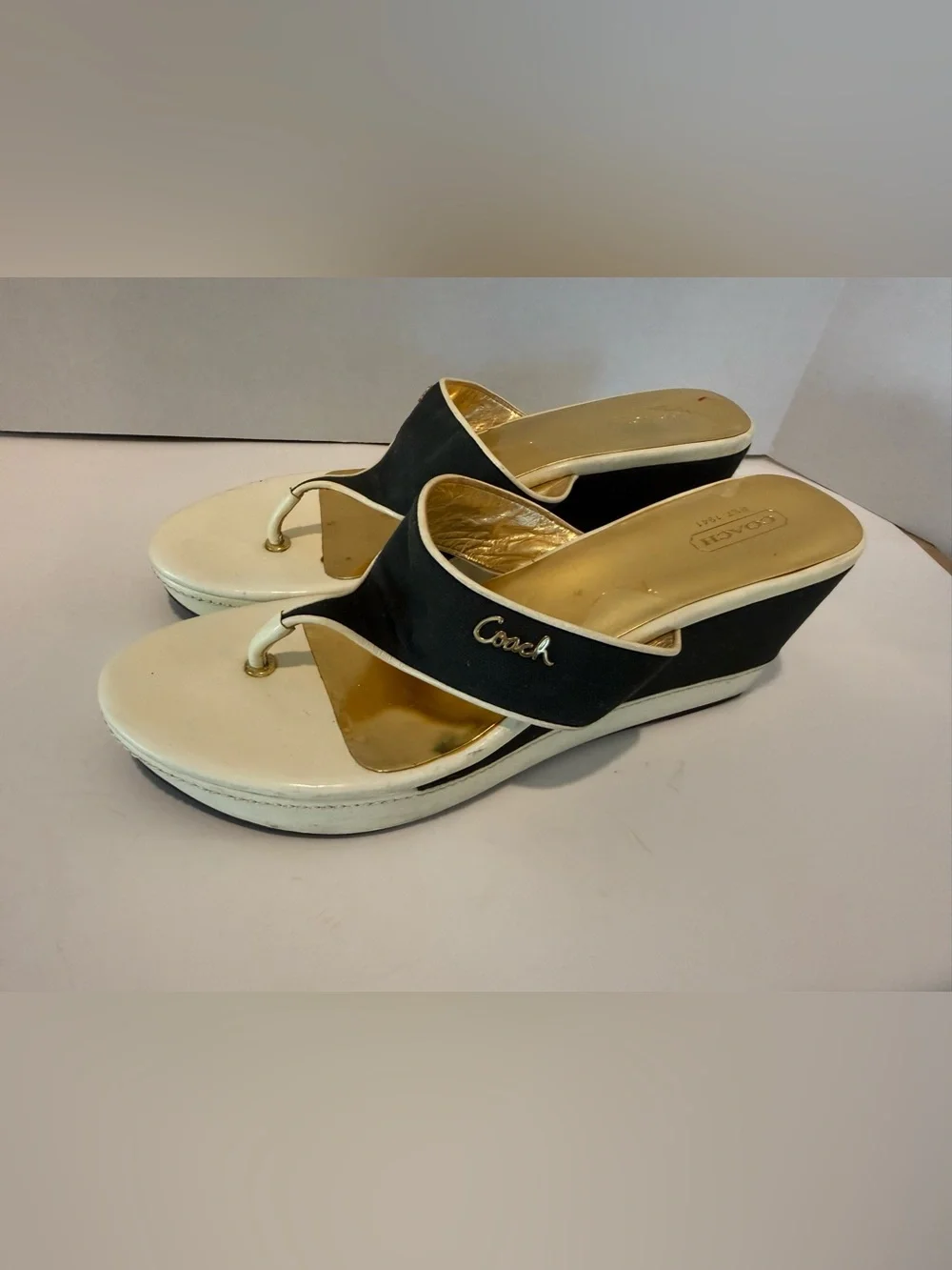 Coach Felecia Canvas and Patent Wedges Black and White - Picture 1 of 11